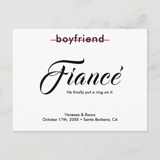 モダンなエンゲージメント発表リングで結婚しよう 案内ポストカード (正面)