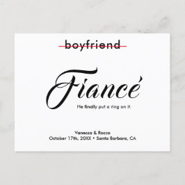 モダンなエンゲージメント発表リングで結婚を発表 案内ポストカード