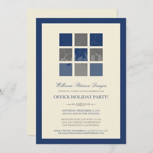 モダンなオフィスの休日のパーティの招待状(海軍) 招待状 (正面/裏面)
