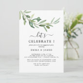 モダンなオリーブの枝 "お祝いしよう" 招待状 (スタンド正面)