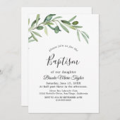 モダンなオリーブの枝 洗礼招待状 招待状 (正面/裏面)