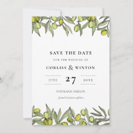 モダンなオリーブの枝 Save the date 招待状