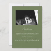 モダンなオリーブグリーン「Just Married」フォトエロープメント 案内状 (裏面)