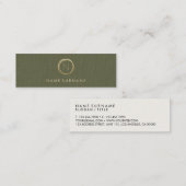 モダンなオリーブ色のリネンエレガントな金ゴールドのモノグラム スキニー名刺 (正面/裏面)