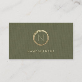 モダンなオリーブ色のリネンエレガントな金ゴールドのモノグラム 名刺