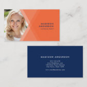 モダンなオレンジのおよび青によって層にされる幾何学的な写真 名刺 (正面/裏面)