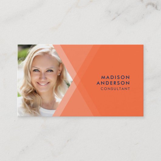 モダンなオレンジのおよび青によって層にされる幾何学的な写真 名刺 (正面)