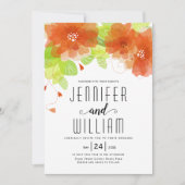 モダンなオレンジの花とタイポグラフィーのフラワーリングウェディング 招待状 (正面)