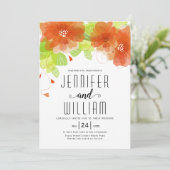 モダンなオレンジの花とタイポグラフィーのフラワーリングウェディング 招待状 (スタンド正面)