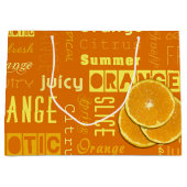 モダンなオレンジタイポグラフィのフルーツの切れ ラージペーパーバッグ (正面)
