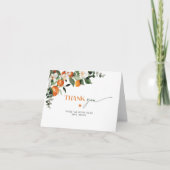 モダンなオレンジ色のシトラス テーマのブライズ シャワー サンキューカード (正面)