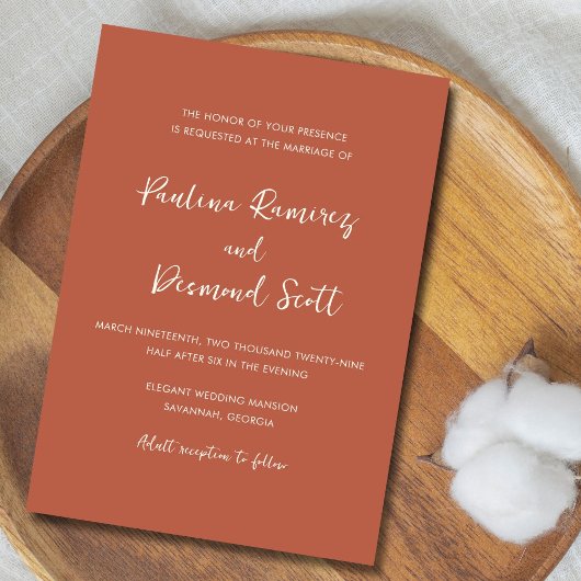モダンなオレンジ色のシンプルな結婚式 招待状