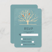 モダンなオレンジ色の鳥が大きな木に RSVP (正面/裏面)
