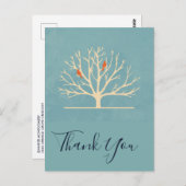モダンなオレンジ色の鳥たちを大きな木で表現した感謝の気持ちを表すカード ポストカード (正面/裏面)