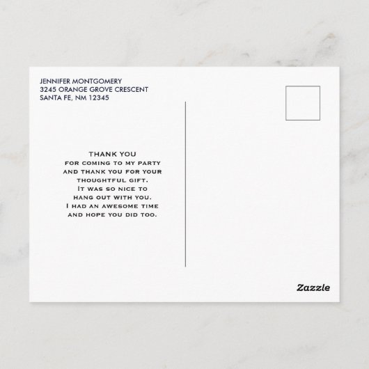 モダンなオレンジ色の鳥たちを大きな木で表現した感謝カード ポストカード (裏面)