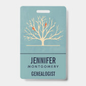 モダンなオレンジ色の鳥たちを大きな木の上で Genealogist バッジ (裏面)
