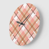 モダンなオレンジ赤 ピンク 白 茶色の格子縞模様 ラージ壁時計 (傾斜)