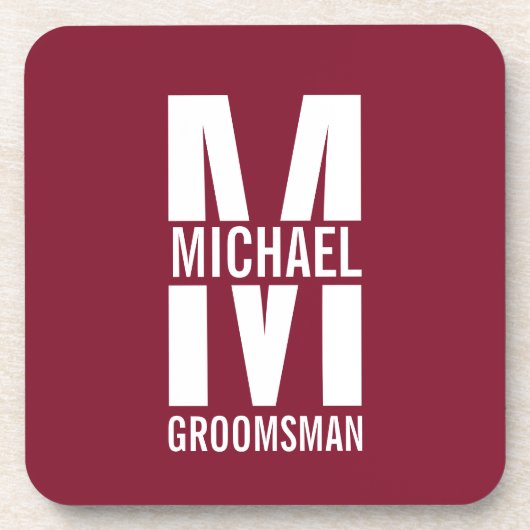 モダンなオーダーメイドのウェディングパーティー用イニシャルと名前 コースター (正面)