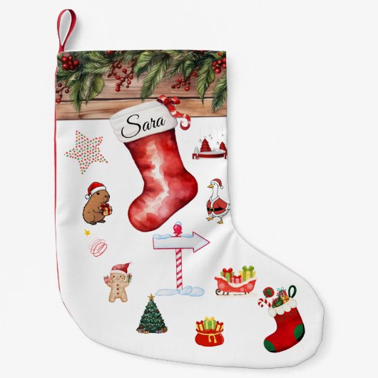 モダンなオーダーメイドクリスマスストッキング 赤と白 スモールクリスマスストッキング (正面)