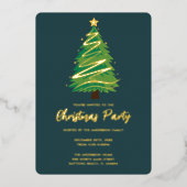 モダンなオーダーメイド ゴールド 赤 緑 ツリー クリスマス 箔招待状 (正面)