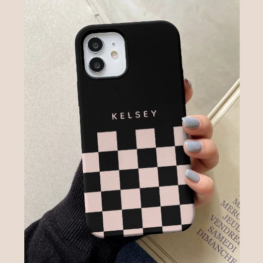 モダンなオーダーメイド 黒とクリーム色の市松模様 Case-Mate iPhoneケース