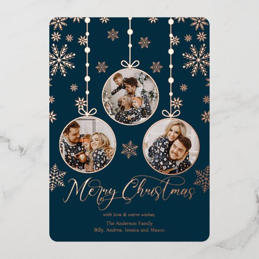 モダンなオーナメントの写真が付いたクリスマスカード 箔シーズンカード