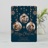 モダンなオーナメントの写真が付いたクリスマスカード 箔シーズンカード (立ち正面)