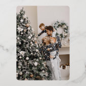 モダンなオーナメントの写真が付いたクリスマスカード 箔シーズンカード (裏面)