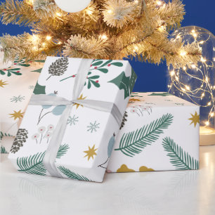 モダンなオーバーサイズのクリスマス・葉っぱ柄 ラッピングペーパー