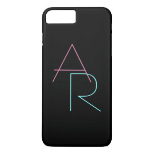 モダンなオーバーラップイニシャル ピンクターコイズブラック iPhone 8 PLUS/7 PLUSケース