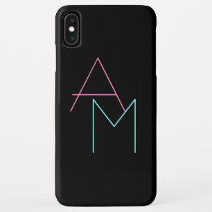 モダンなオーバーラップイニシャル ピンクターコイズブラック iPhone XS MAXケース