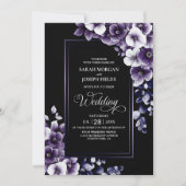 モダンなオールインワンのパープルフラワーウェディング 招待状 (正面)
