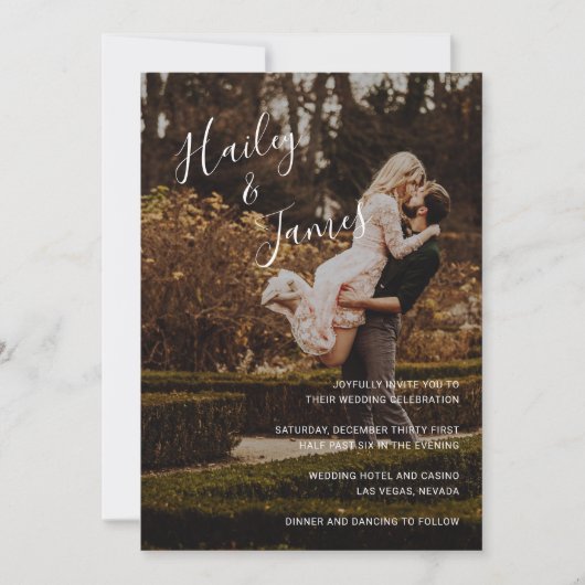 モダンなオールインワン結婚式の写真入りペーパーアイテム 招待状 (正面)