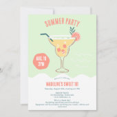 モダンなカクテルイラストの夏のビーチ Sweet 16 招待状 (正面)