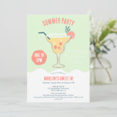 モダンなカクテルイラストの夏のビーチ Sweet 16 招待状 (スタンド正面)