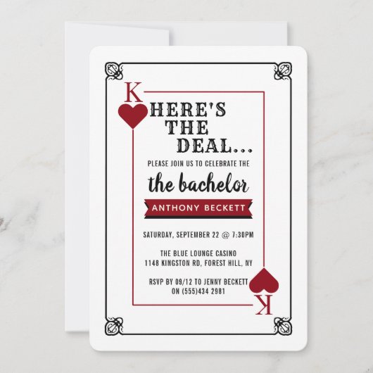 モダンなカジノナイトの独身パーティー招待状 招待状 (正面)