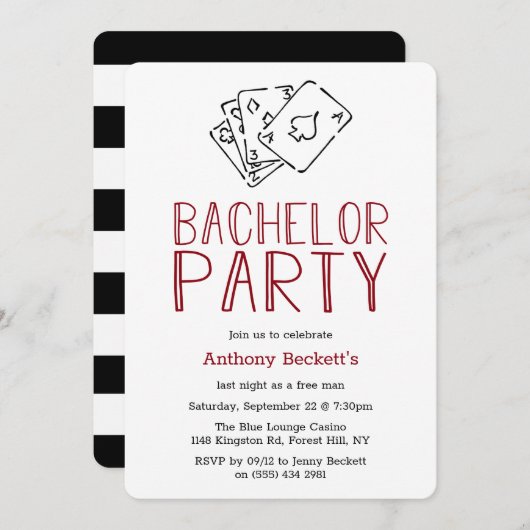 モダンなカジノナイトの独身パーティー招待状 招待状 (正面/裏面)