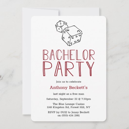 モダンなカジノナイト独身パーティーの招待状 招待状 (正面)