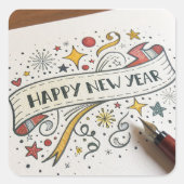 モダンなカスタムテキスト 謹賀新年 スクエアシール (正面)