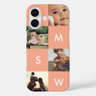 モダンなカスタムフォトコラージュモノグラム ピンク iPhone 16ケース