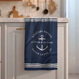モダンなカスタムボート名 ウェルカムボード  nautical キッチンタオル