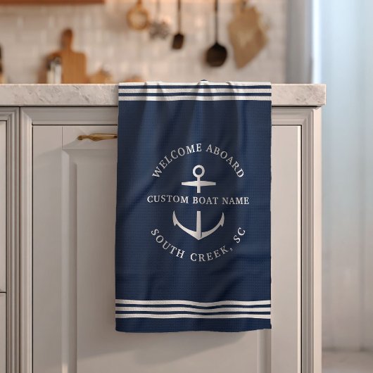 モダンなカスタムボート名 ウェルカムボード nautical キッチンタオル