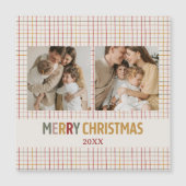 モダンなカスタム2枚の写真のクリスマスマグネットカード (正面)