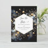 モダンなカスタム セレスチアル ウェディング セーブザデート (スタンド正面)