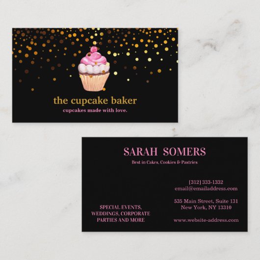 モダンなカップケーキのロゴのベーカリーのシェフのケータリングの紙吹雪 名刺 (正面/裏面)