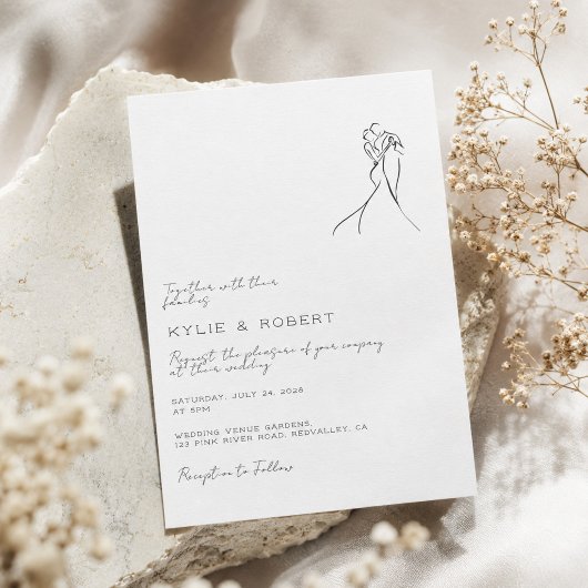 モダンなカップルのロマンティックな結婚式のイラスト 招待状