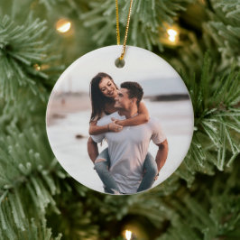 モダンなカップルの写真シンプルな最初のクリスマスプロポーズ セラミックオーナメント
