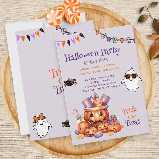 モダンなカボチャのキャンディキッズハロウィンパーティー 招待状