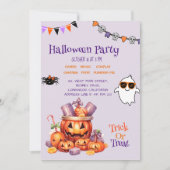 モダンなカボチャのキャンディキッズハロウィンパーティー 招待状 (正面)