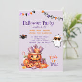 モダンなカボチャのキャンディキッズハロウィンパーティー 招待状 (スタンド正面)